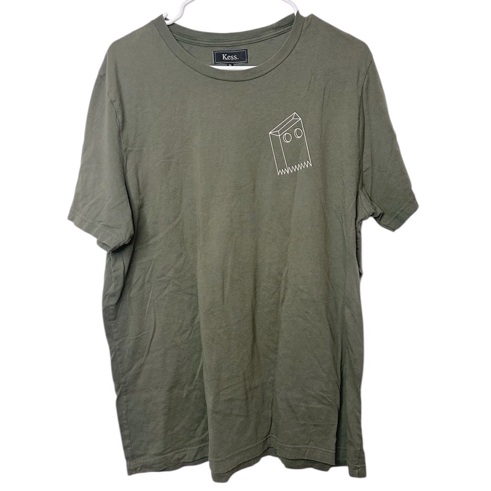 Kess‎ Men’s XL Green Graphic T-Shirt Bag Head Artistic Trendy Comedic Tee